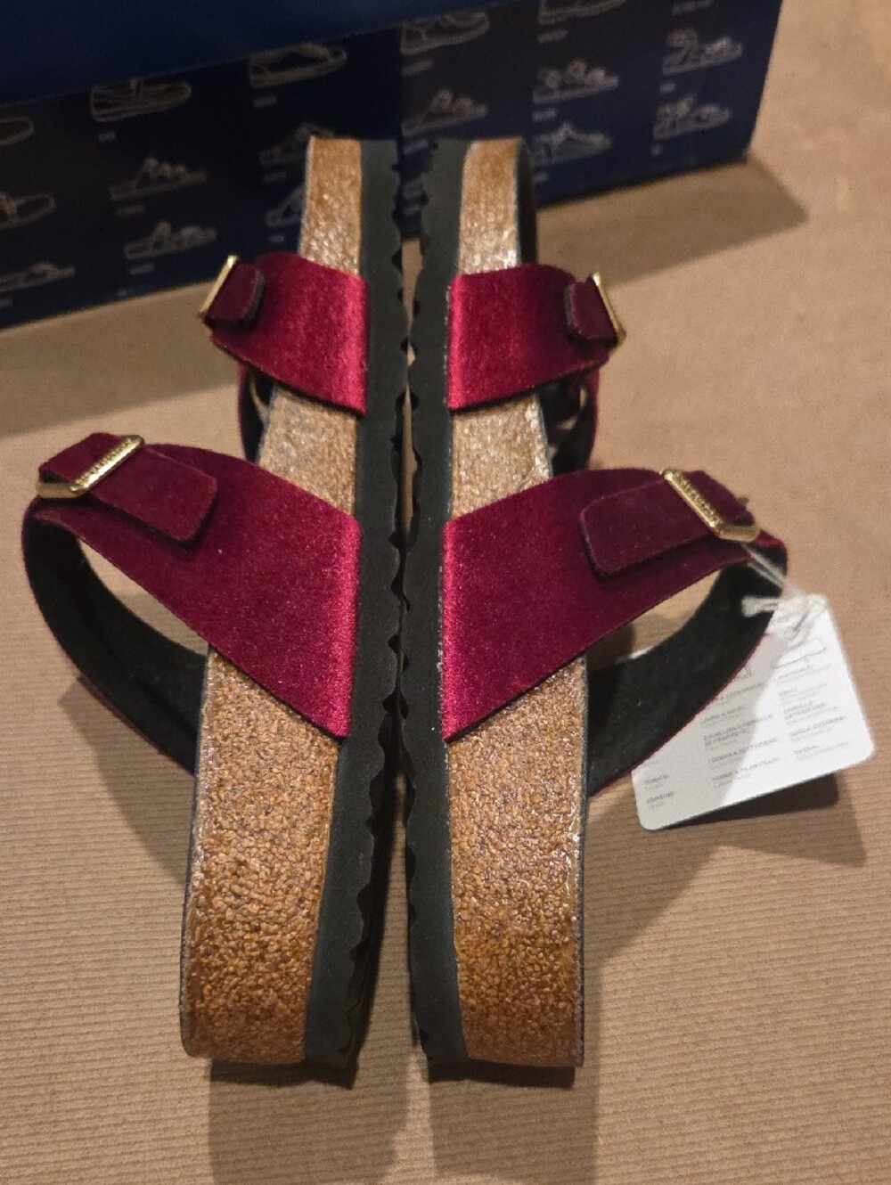 NWT Birkenstock Mayari Rivet Logo Red Velvet Crisscross Buckle Sandals - Picture 5 of 11